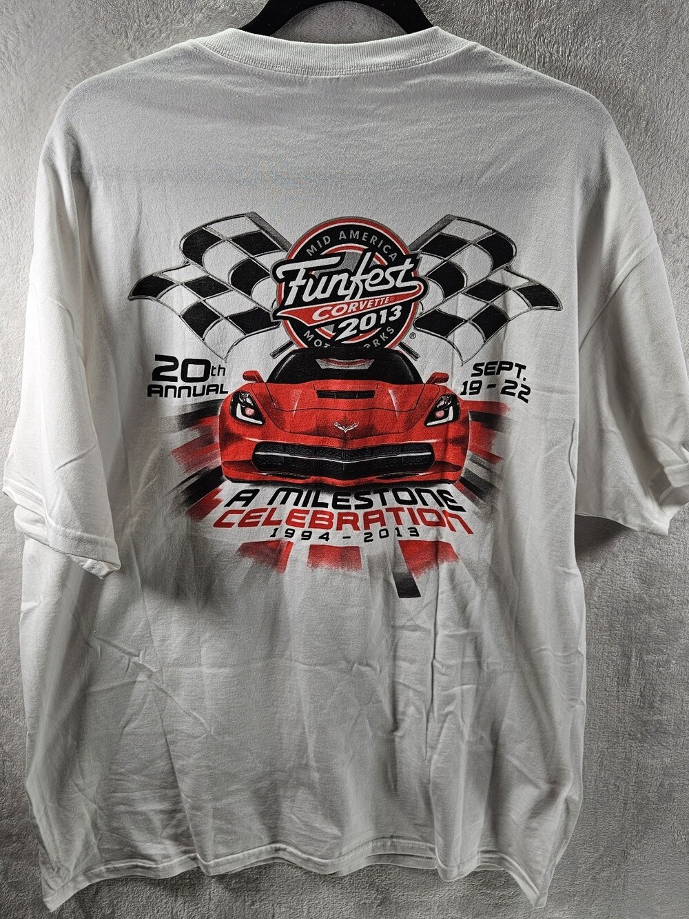 Corvette Mid America Motorworks Funfest T Shirt 2013 Sept 19-22 White Mens XL
